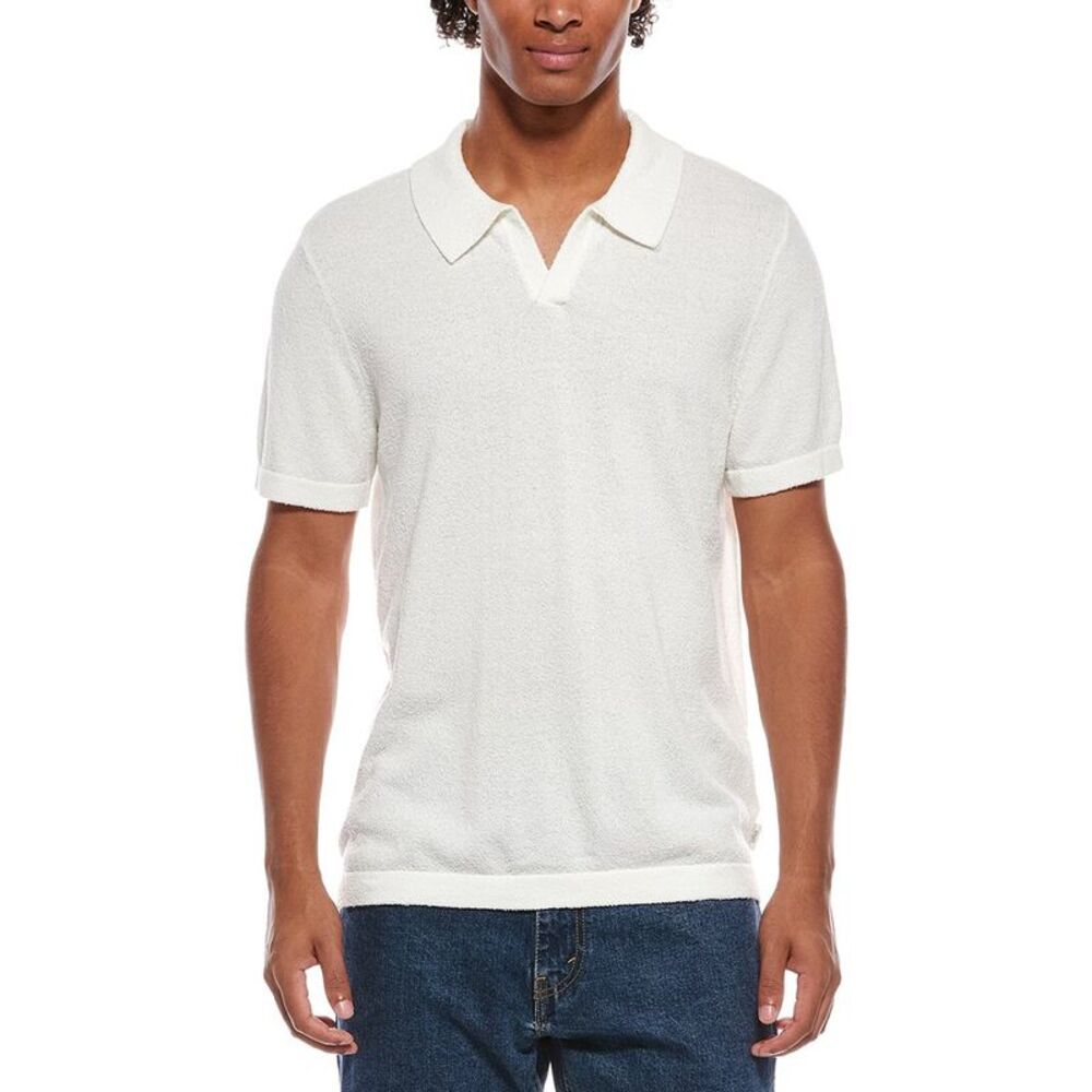 Onia Mens  Boucle Knit Johnny Polo Shirt, White